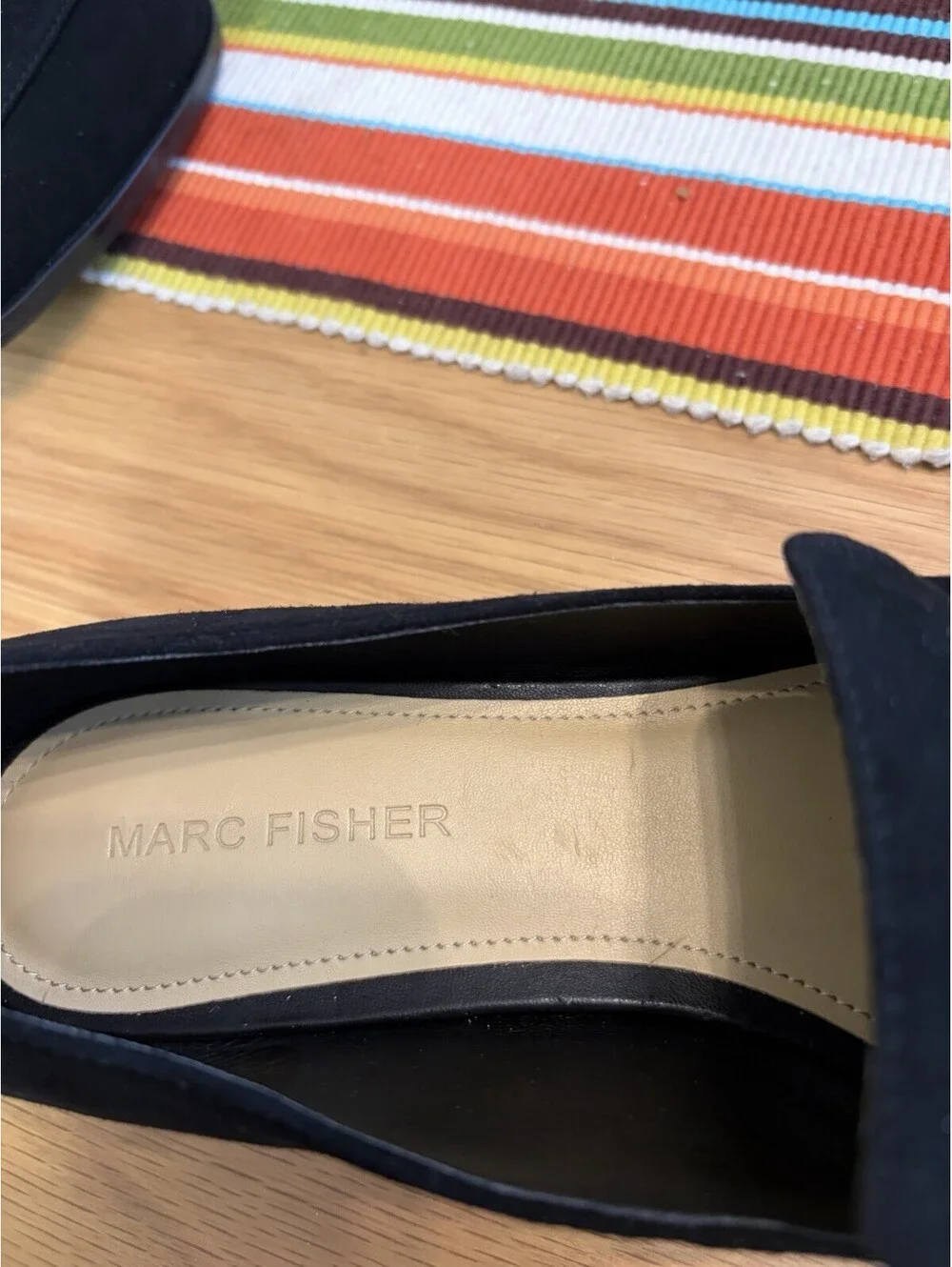 Marc Fisher Women's 7.5M Kneel Pearl Embellished Flat Loafer Black Suede